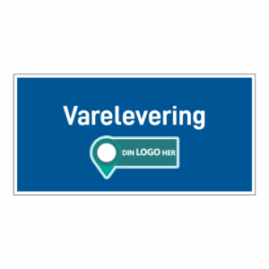 Anleggsområde skilt: "Varelevering". Med logo
