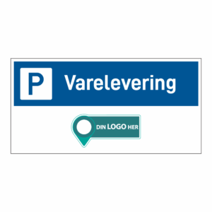 Skilt: "Varelevering". Med logo
