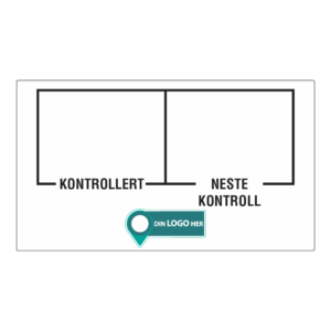 Kontrollmerker: "Kontrollert, neste kontroll" . Med logo