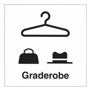 Informasjonsskilt: "Garderobe" m/tekst