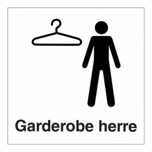 Informasjonsskilt: "Garderobe herre" m/tekst