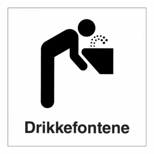 Informasjonsskilt: "Drikkefontene" m/tekst