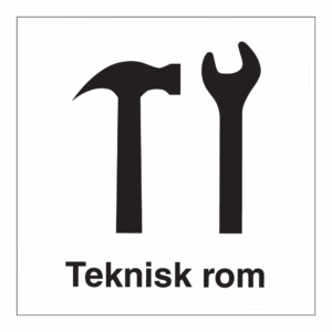Informasjonsskilt: "Teknisk rom" m/tekst
