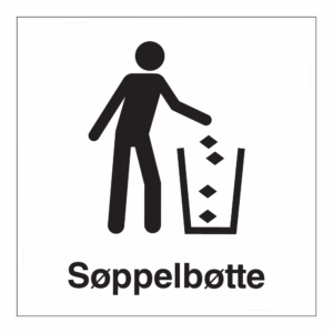 Informasjonsskilt: "Søppelbøtte" m/tekst
