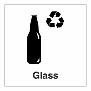 Informasjonsskilt: "Resirkulering glass" m/tekst