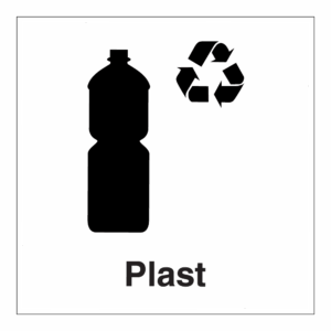 Informasjonsskilt: "Resirkulering plast" m/tekst