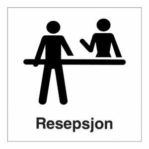 Informasjonsskilt: "Resepsjon" m/tekst