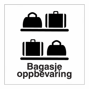 Informasjonsskilt: "Bagasjeoppbevaring" m/tekst