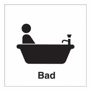 Informasjon klistremerke: "Bad" m/tekst