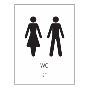 Informasjonsskilt: "WC" m/ taktilt trykk
