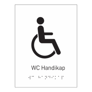 Informasjonsskilt: "WC handikap" m/ taktilt trykk