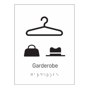 Informasjonsskilt: "Garderobe" m/ taktilt trykk