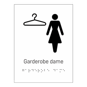 Informasjonsskilt: "Garderobe dame" m/ taktilt trykk