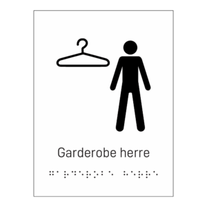 Informasjonsskilt: "Garderobe herre" m/ taktilt trykk