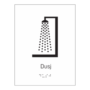 Informasjonsskilt: "Dusj" m/ taktilt trykk