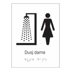 Informasjonsskilt: "Dusj dame" m/ taktilt trykk