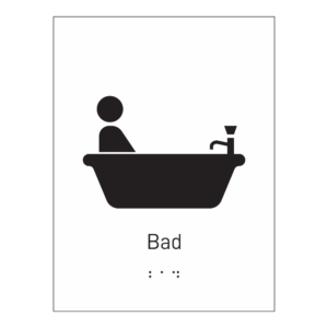 Informasjonsskilt: "Bad" m/ taktilt trykk