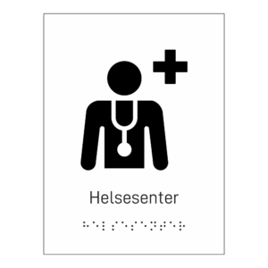 Informasjonsskilt: "Helsesenter" m/ taktilt trykk
