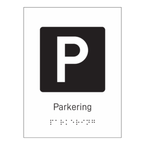Informasjonsskilt: "Parkering" m/ taktilt trykk