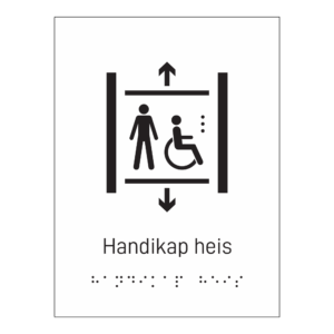 Informasjonsskilt: "Handicap heis" m/ taktilt trykk