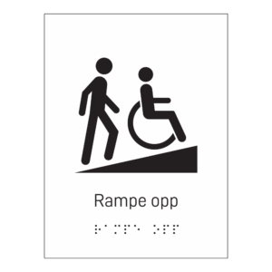 Informasjonsskilt: "Rampe går opp" m/ taktilt trykk