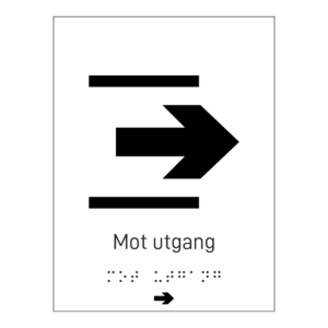 Informasjonsskilt: "Mot utgang 2" m/ taktilt trykk