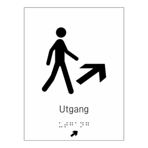Informasjonsskilt: "Utgang retning" m/ taktilt trykk