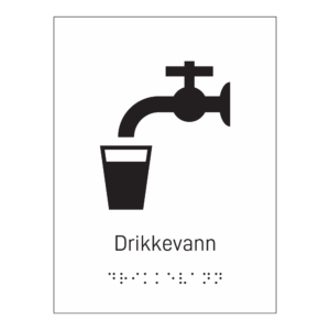 Informasjonsskilt: "Drikkevann" m/ taktilt trykk