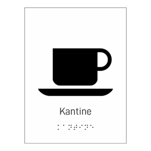 Informasjonsskilt: "Kantine" m/ taktilt trykk