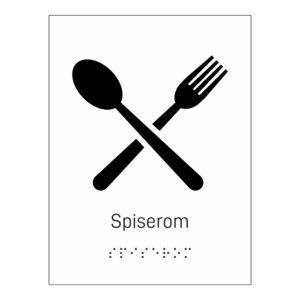 Informasjonsskilt: "Spiserom" m/ taktilt trykk