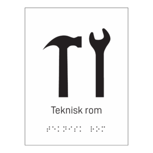 Informasjonsskilt: "Teknisk rom" m/ taktilt trykk
