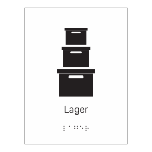 Informasjonsskilt: "Lager" m/ taktilt trykk