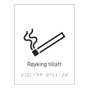 Informasjonsskilt: "Røyking tillatt" m/ taktilt trykk