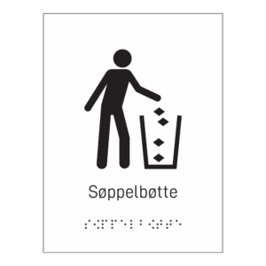 Informasjonsskilt: "Søppelbøtte" m/ taktilt trykk