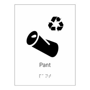 Informasjonsskilt: "Resirkulering pant" m/ taktilt trykk