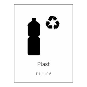 Informasjonsskilt: "Resirkulering plast" m/ taktilt trykk