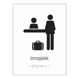 Informasjonsskilt: "Innsjekk" m/ taktilt trykk