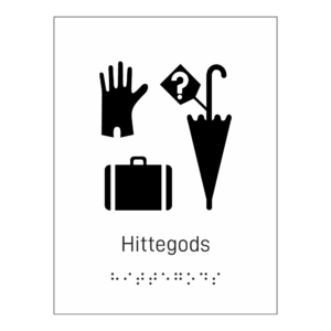 Informasjonsskilt: "Hittegods" m/ taktilt trykk