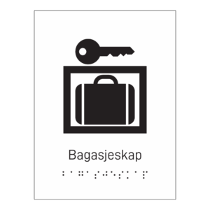 Informasjonsskilt: "Bagasjeskap" m/ taktilt trykk