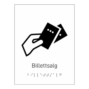 Informasjonsskilt: "Billettsalg" m/ taktilt trykk