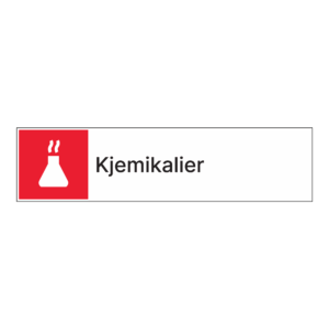 Kildesorteringsskilt: "Kjemikalier" m/tekst ved siden av