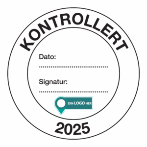Kontrollmerker: "Kontrollert, 2025" Hvit. Med logo