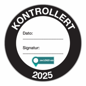 Kontrollmerker: "Kontrollert, 2025" Sort. Med logo