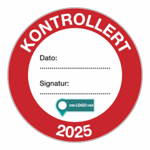 Kontrollmerker: "Kontrollert, 2025" Rød. Med logo
