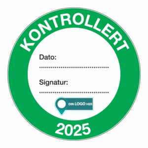 Kontrollmerker: "Kontrollert, 2025" Grønn. Med logo