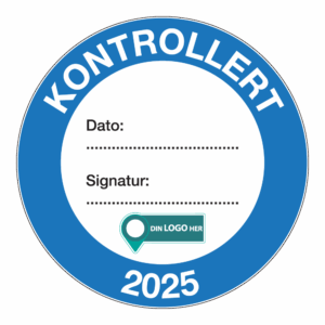Kontrollmerker: "Kontrollert, 2025" Blå. Med logo