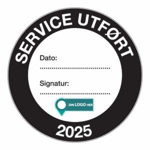 Kontrollmerker: "Service utført, 2025" Sort. Med logo