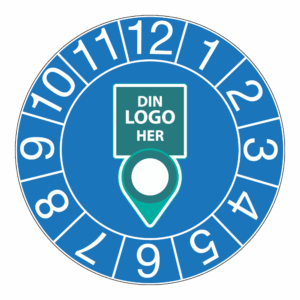 Kontrollmerker: Kontrollert m/ måned, Blå. Med logo